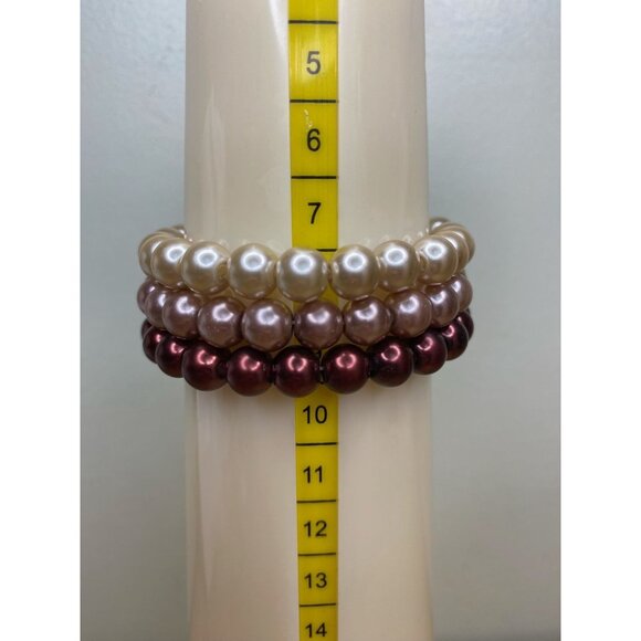 Pearl Bracelet Set of 3 Stretch Tri Color - Picture 2 of 3